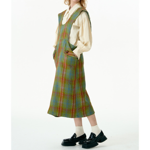 チェックパターンサスペンダースカート X-448