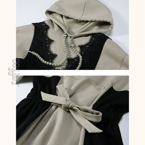 レイヤード風フード付きロングワンピース Z00532