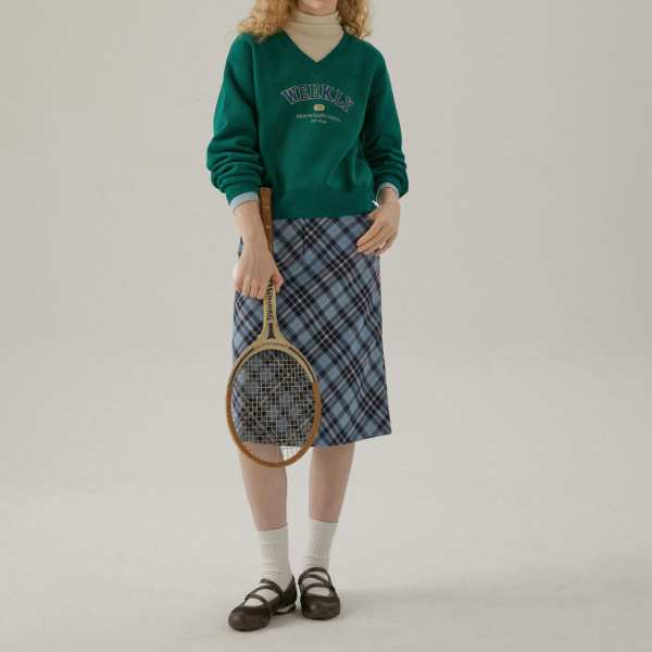 タータンチェックハイウエストミドル丈スカート X-440
