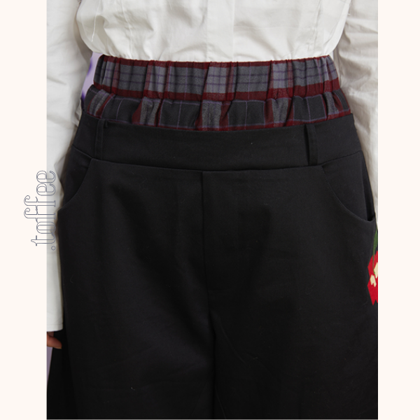 チェリー刺繍重ね着風テーパードパンツ 《Z00699》