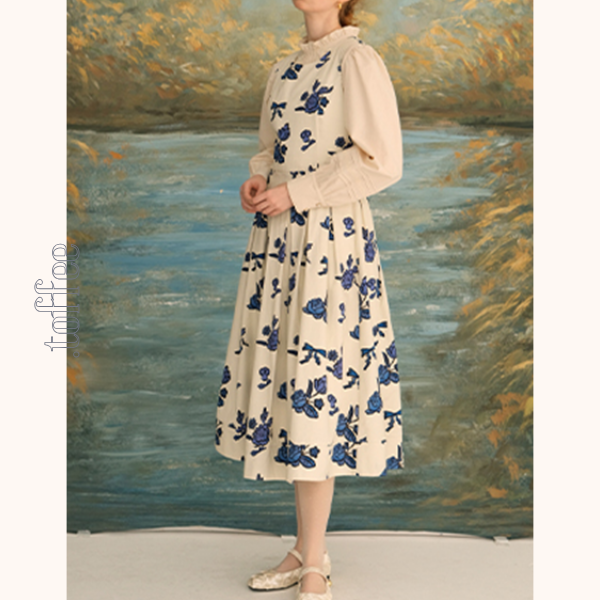 リボン&ローズプリントワンピース Z00630