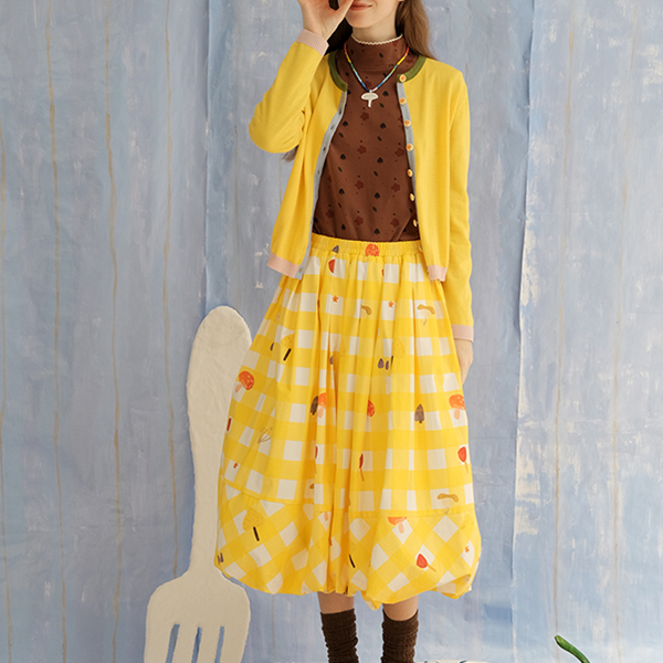 マッシュルームボタンイエローカーディガン Z00601