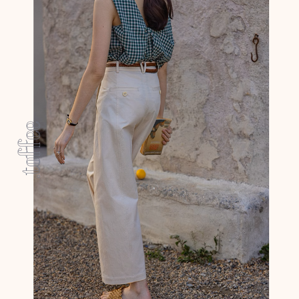 【3color】ベルトループ付きハイウエストストレートクロップドパンツ《Z00870》