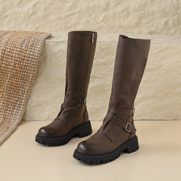 【2color】ラウンドトゥサイドジッパーロングブーツ X-468