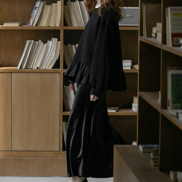 【2color】フリルヘム&バルーンスリーブルーズブラウス《Z00895》