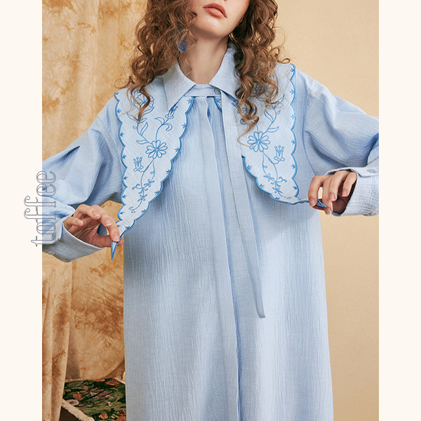 レースカラーブルーワンピース Z00528