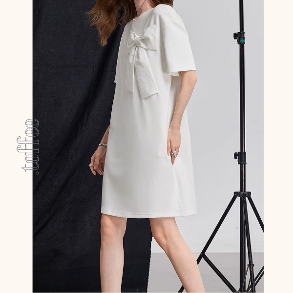 ビッグリボンデザインAラインミニ丈ワンピース《Z00931》