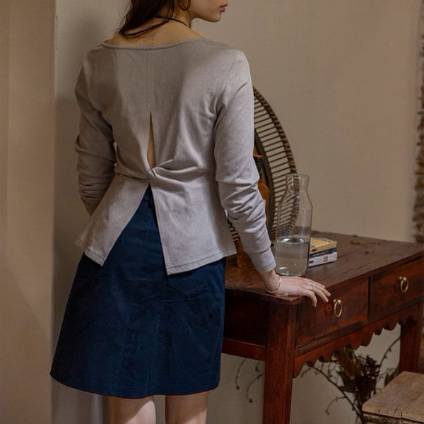 【3color】バックリボン&ツイストデザインシアーシャツ《Z00868》