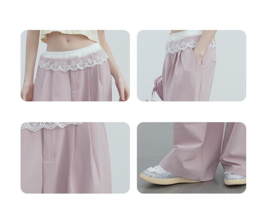 【2color】レースウェストワイドパンツ Z00364