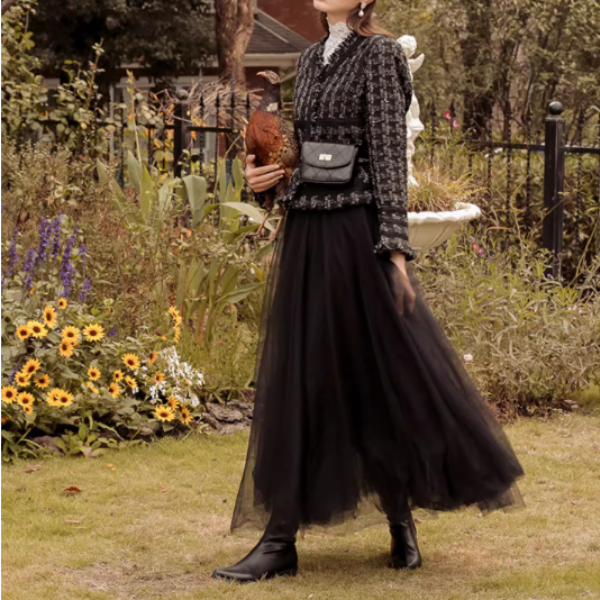 【2color】メッシュフェアリーロングスカート Z00189