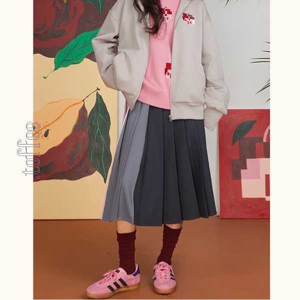 コントラストカラーミモレ丈プリーツスカート 《Z00701》