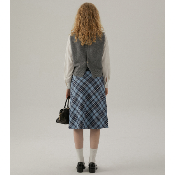 タータンチェックハイウエストミドル丈スカート X-440
