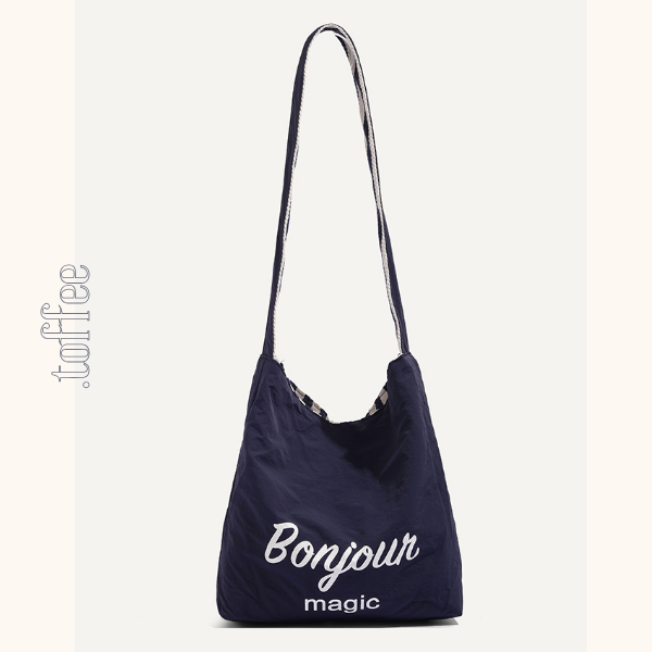 【2color】ストライプ柄×無地ロゴプリントキャンバスショルダーバッグ 《Z00803》