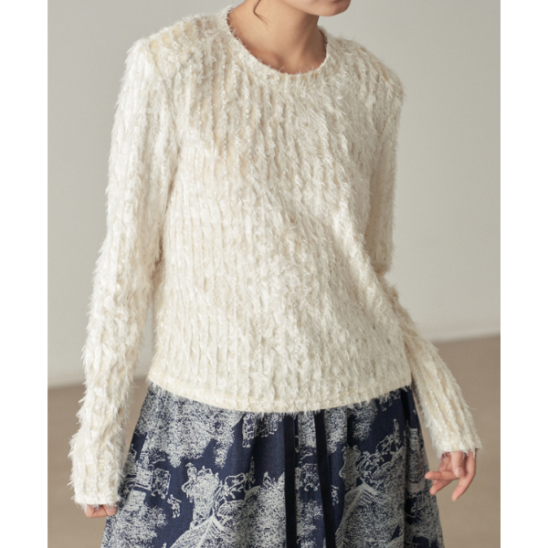 【2color】 レースフリンジ スリムフィットトップス X-433