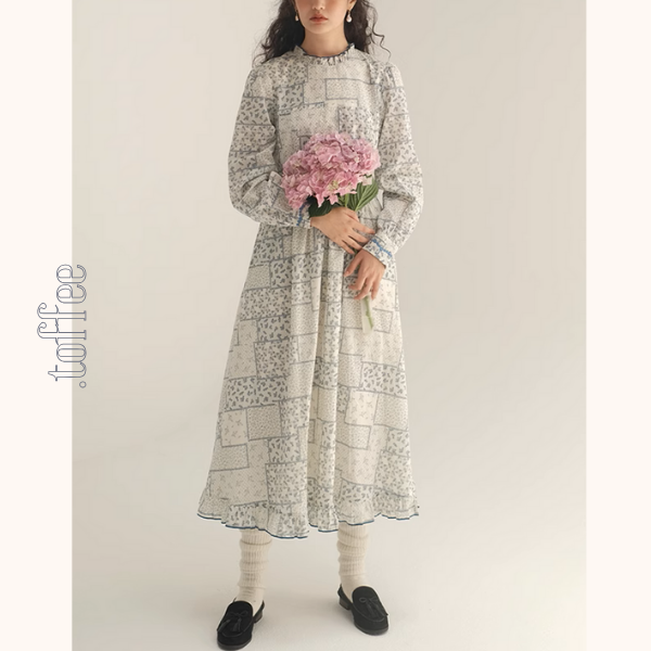 パッチワーク小花柄ロングワンピース《Z00986》