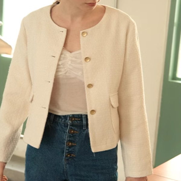 ラウンドネックツイードショートジャケット Z00622