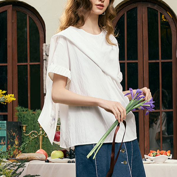 花柄刺繍デザインシャツ《Z00841》