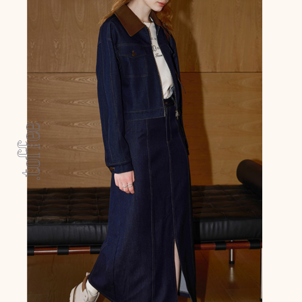 ジップジャケット&フロントスリットロングスカートのデニムセットアップ Z00475