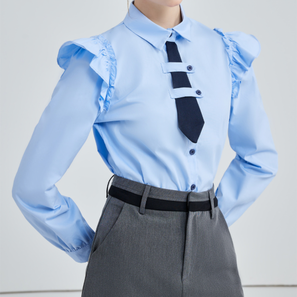 ショートネクタイフリルショルダーシャツ w-154