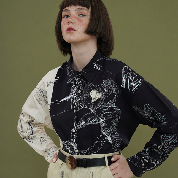 バイカラーアーティスティックシャツ w-027