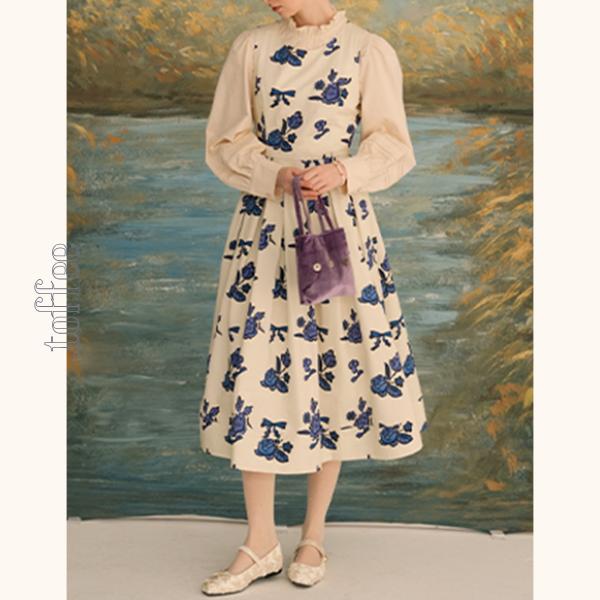 リボン&ローズプリントワンピース Z00630