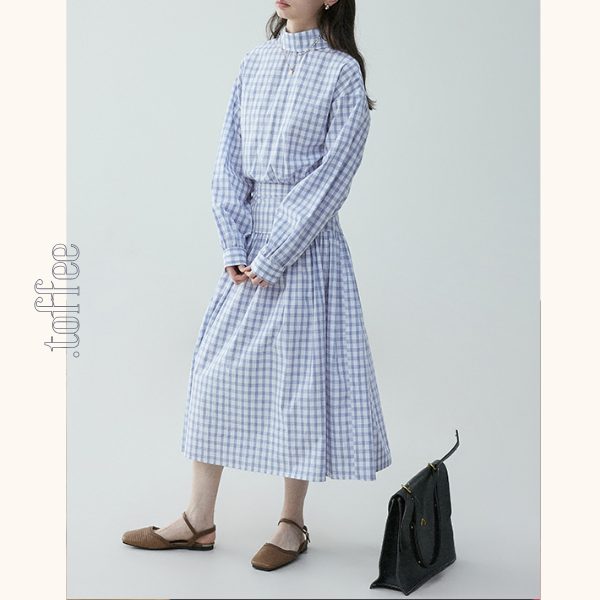 チェック柄Aラインロングシャツワンピース《Z00839》