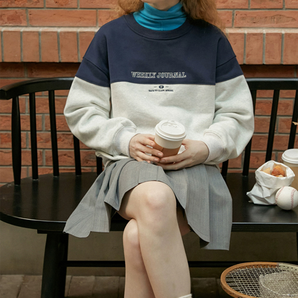 【2color】レター刺繍バイカラースウェット Z00554