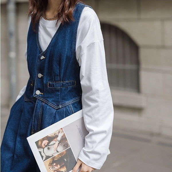 デニム×ノースリーブのオールインワン sp0225