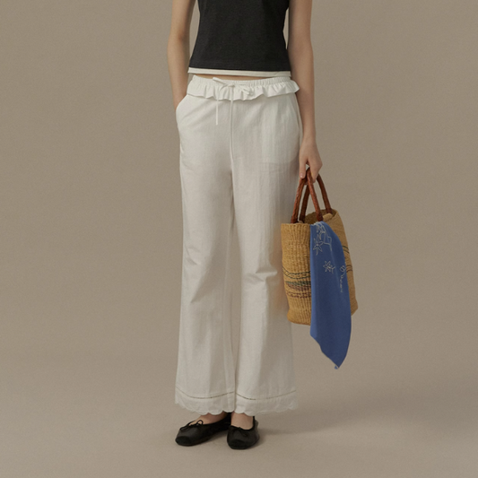 フリルウエスト&レースヘムホワイトパンツ《Z00823》