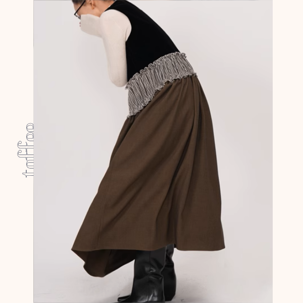 チェック柄切替ノースリーブAラインワンピース《Z00939》