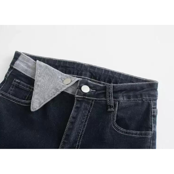【2color】コントラストエッジフラップストレートデニム w-052