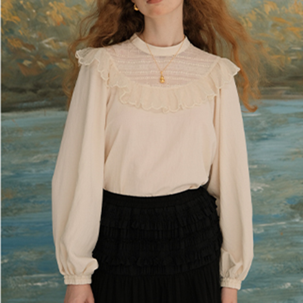 パールデコラティブバルーンスリーブブラウス Z00627