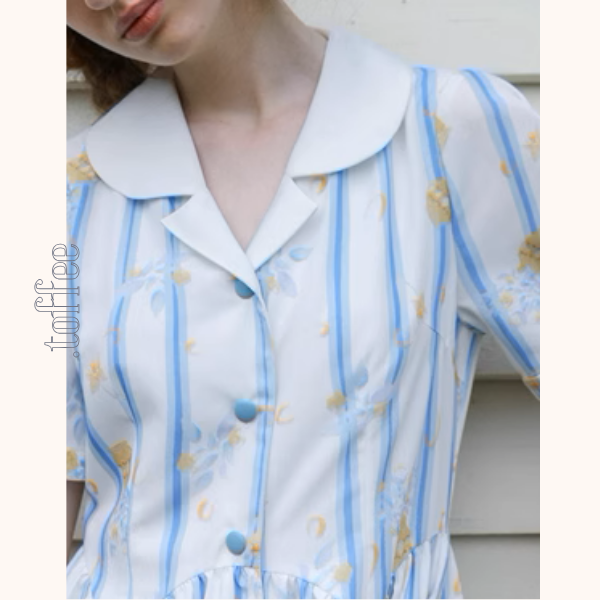 花柄&ストライプフレンチシャツワンピース《Z00879》