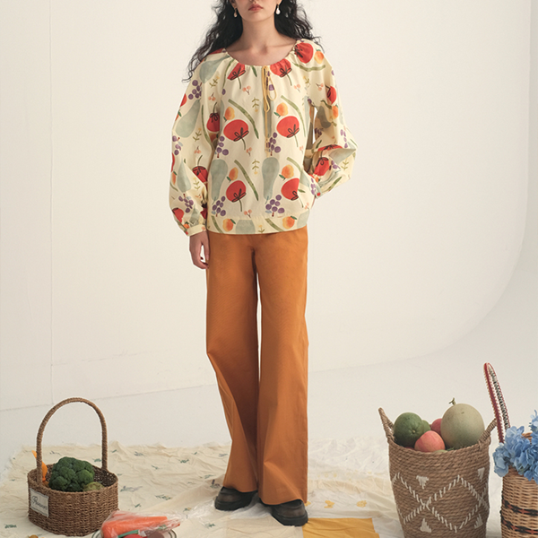 【2color】野菜と果物のコットンルーズプリントシャツ Z00447