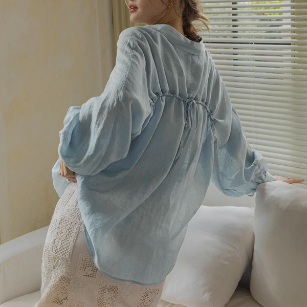 【4color】ランタンスリーブオーバーサイズシアーシャツ《Z00863》