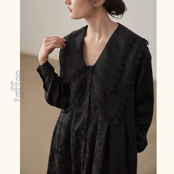 レイヤードドールカラーブラックジャガードワンピース《Z01000》