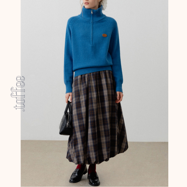 チェック柄ポケット付きバルーンロングスカート 《Z00720》