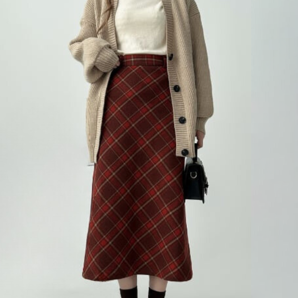タータンチェックAラインロングスカート X-515