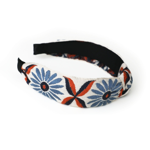 【3color】サンフラワー刺繍入りクロスカチューシャ Z00120