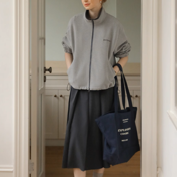 【2color】スタンドカラー ジップアップドロップショルダー スウェット《Z00891》