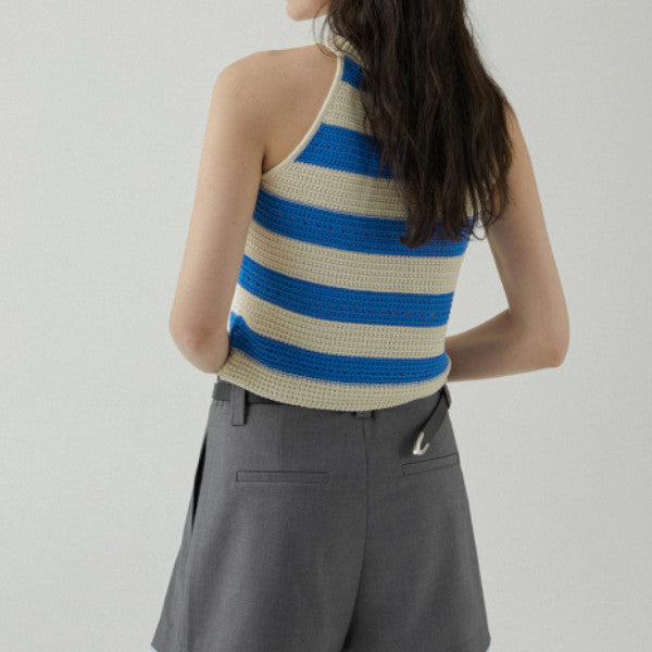 【2color】ホルターネックストライプニットトップ Z00310