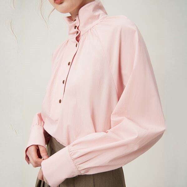 【2color】不規則でニッチなハイネックシャツ Z00095