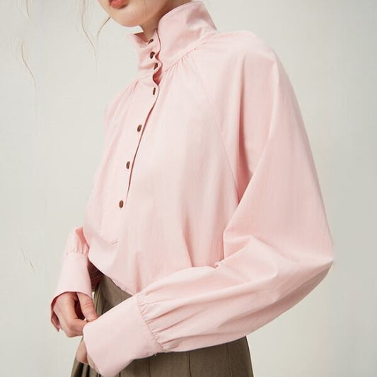 【2color】不規則でニッチなハイネックシャツ Z00095