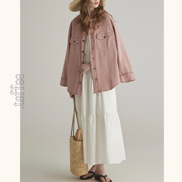 ピンクデニムジャケット&ミモレ丈ストレートスカートセットアップ 《Z00776》