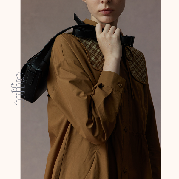 【2color】チェック柄ショールデザインシャツワンピース 《Z00810》