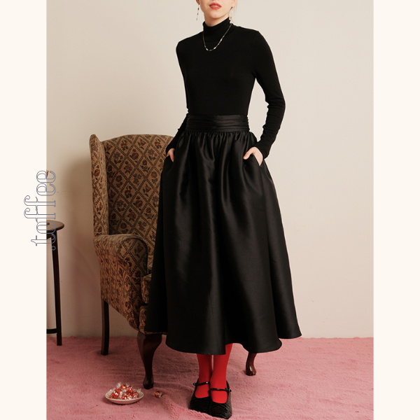 レイヤード風ブラックロングワンピース Z00498