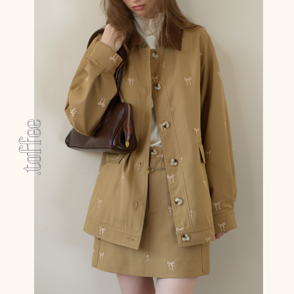 リボン刺繍オーバーサイズジャケット&スカートセットアップ《Z00817》