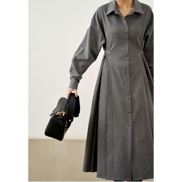 【2color】サイドプリーツフレアワンピース w-058