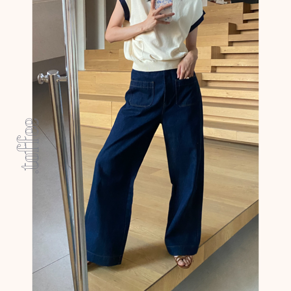 インディゴブルーワイドデニムパンツ Z00404