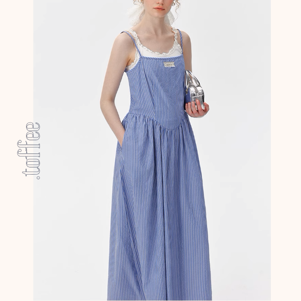 ブルーストライプロングキャミワンピース《Z01015》